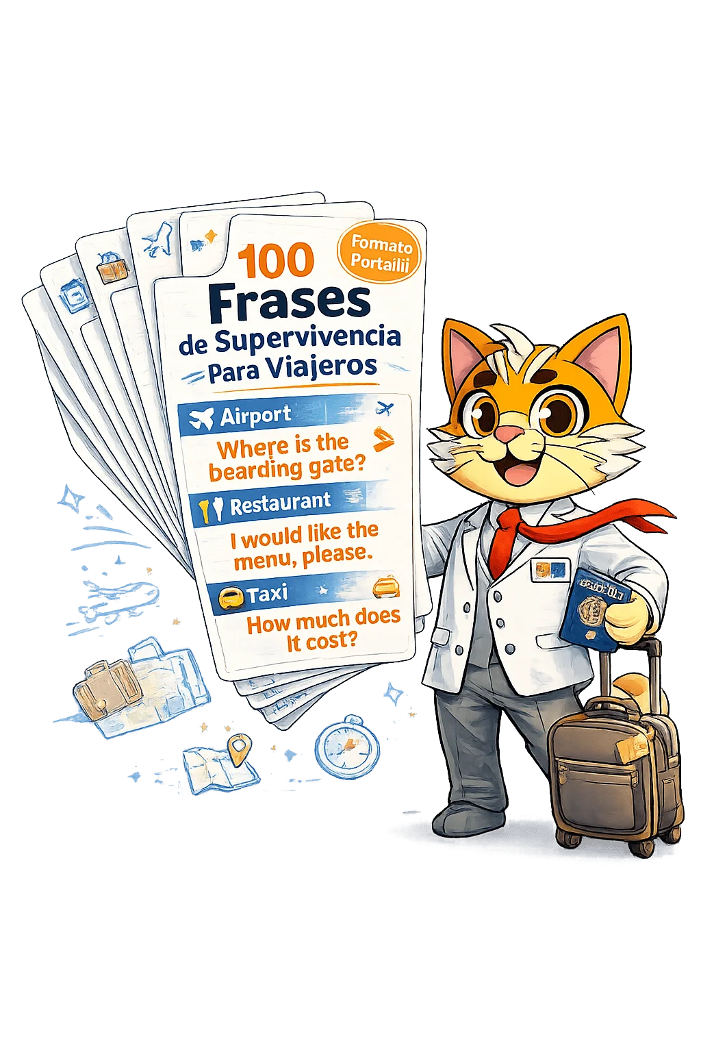 Bono 3: 100 frases de supervivencia para viajeros — Dr. Meoow gato viajero