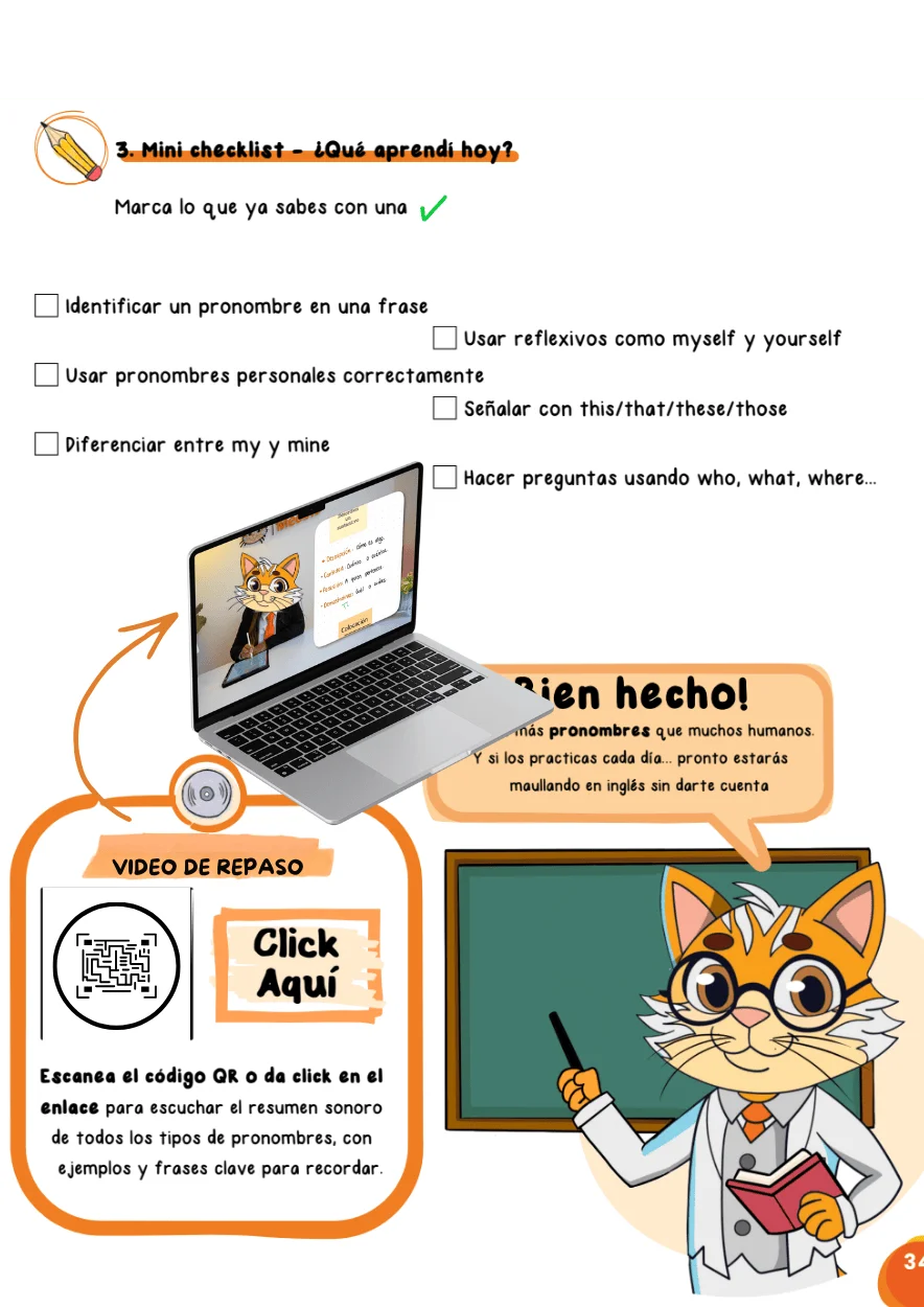 Páginas de los apuntes con videos integrados vía códigos QR y mapas visuales coloridos